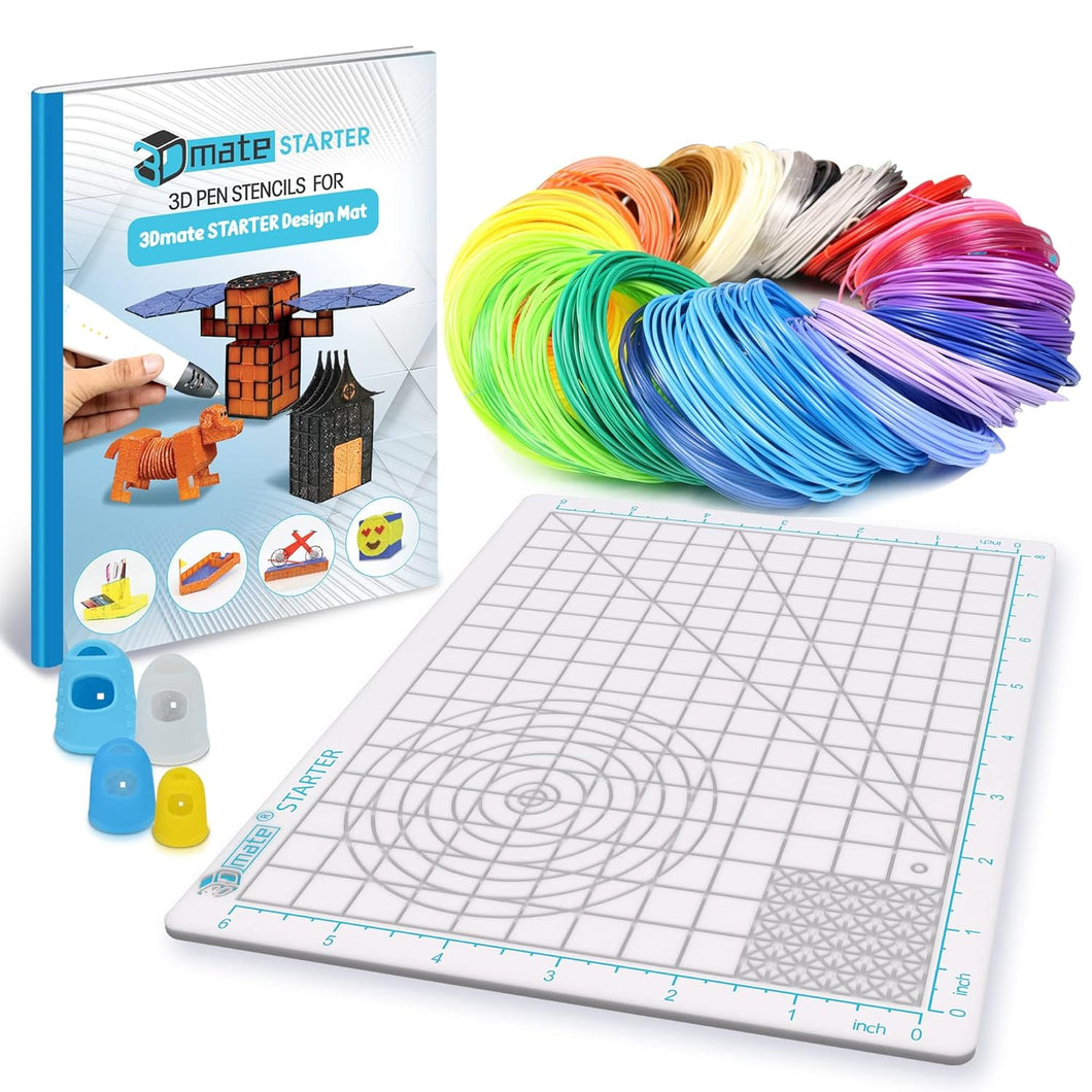 3D Pen Filament with Silicon Design Mat and Compatible Stencils Book with 11 Templates - 1.75mm PLA Plastic Refills - 360 Feet of Assorted Filament for 3D Drawing and Doodling